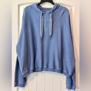 Aerie Ribbed Cowl Neck Hooded Sweatshirt in Soft Blue